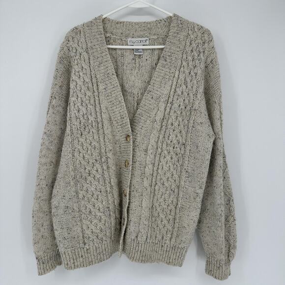 MJ Carroll Sweater Mens Large Beige Cable Knit Button Front Cardigan Hong Kong - Picture 1 of 12